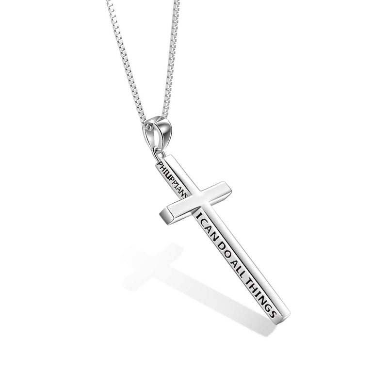 POPLYKE Cross Necklace for Women 925 Sterling Silver Cross Necklace for Men I Can Do All The Things Inspirational Necklace Jewelry for Mothers Day Birthday Gifts 20+2'' - Image 1